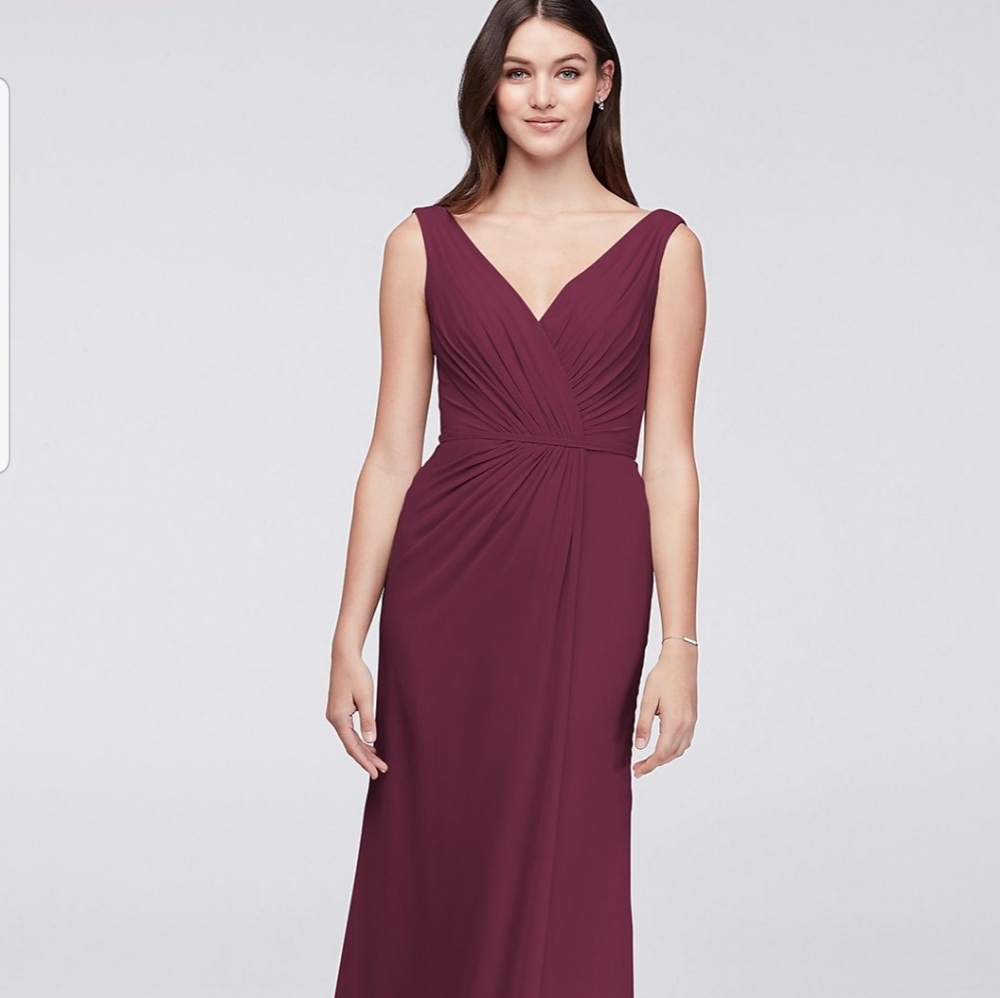 Faux-wrap pleated chiffon bridesmaid dress